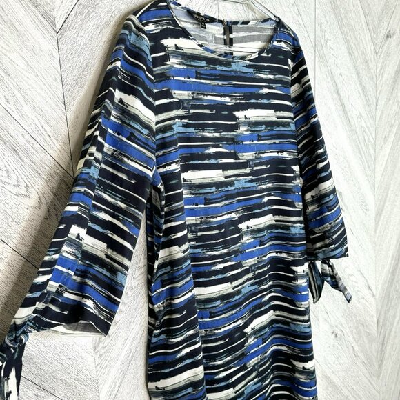Lafayette 148 Dress Womens Size Medium Blue Striped 3/4 Tie Sleeve Sheath - Picture 3 of 6